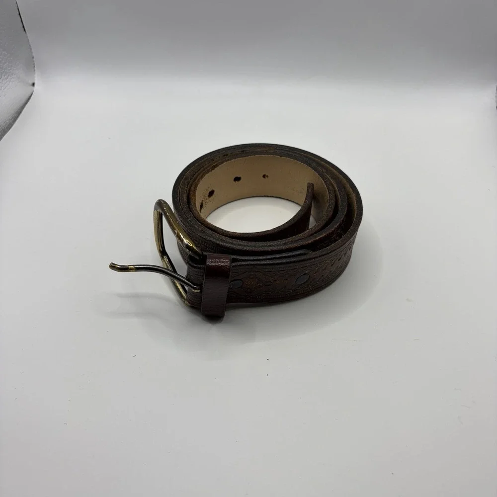 Vintage Genuine Leather Tooled Western Belt Brown Men's Size 40 USA Made